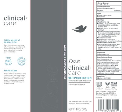 Label (Dove Clinical + Care 96h Protection Original Clean Dry Spray Antiperspirant Deodorant   Artwork)